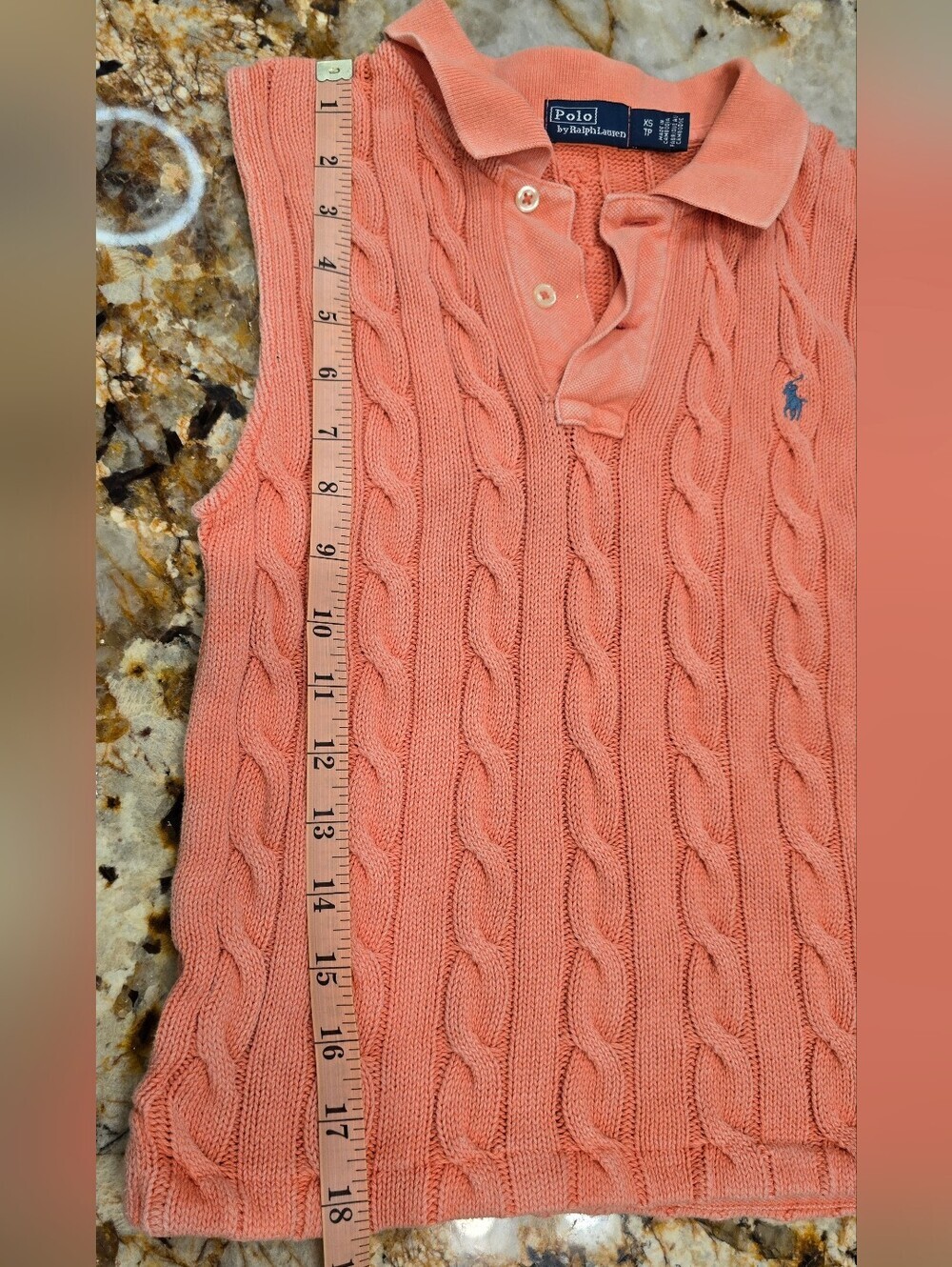 Polo Ralph Lauren Sleeveless Cable Knit Polo Top Salmon XS - Picture 5 of 7